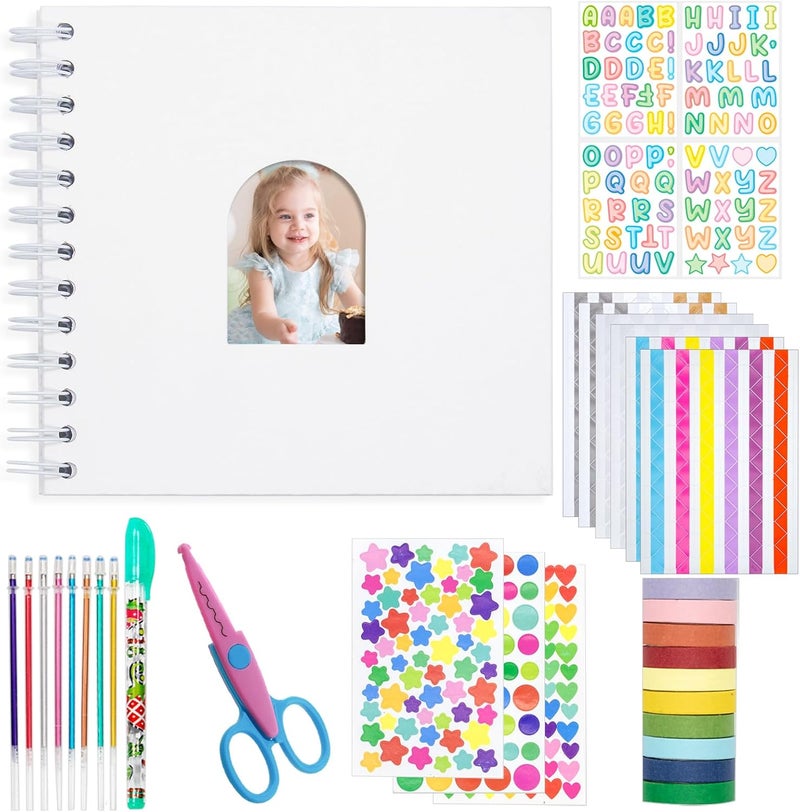 Ablus Kid Scrapbook DIY Photo Album Hard Cover Scrapbook Kit for Kids Instant Camera Print Paper with DIY Accessories (White) - Image 1